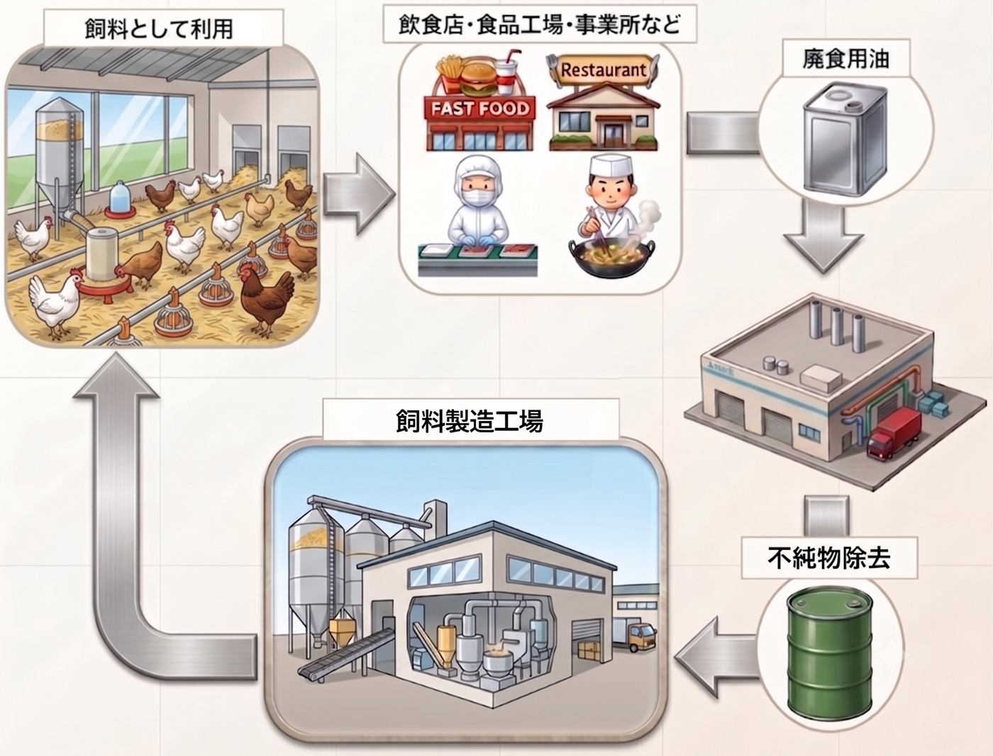 廃食用油のリサイクルフロー図